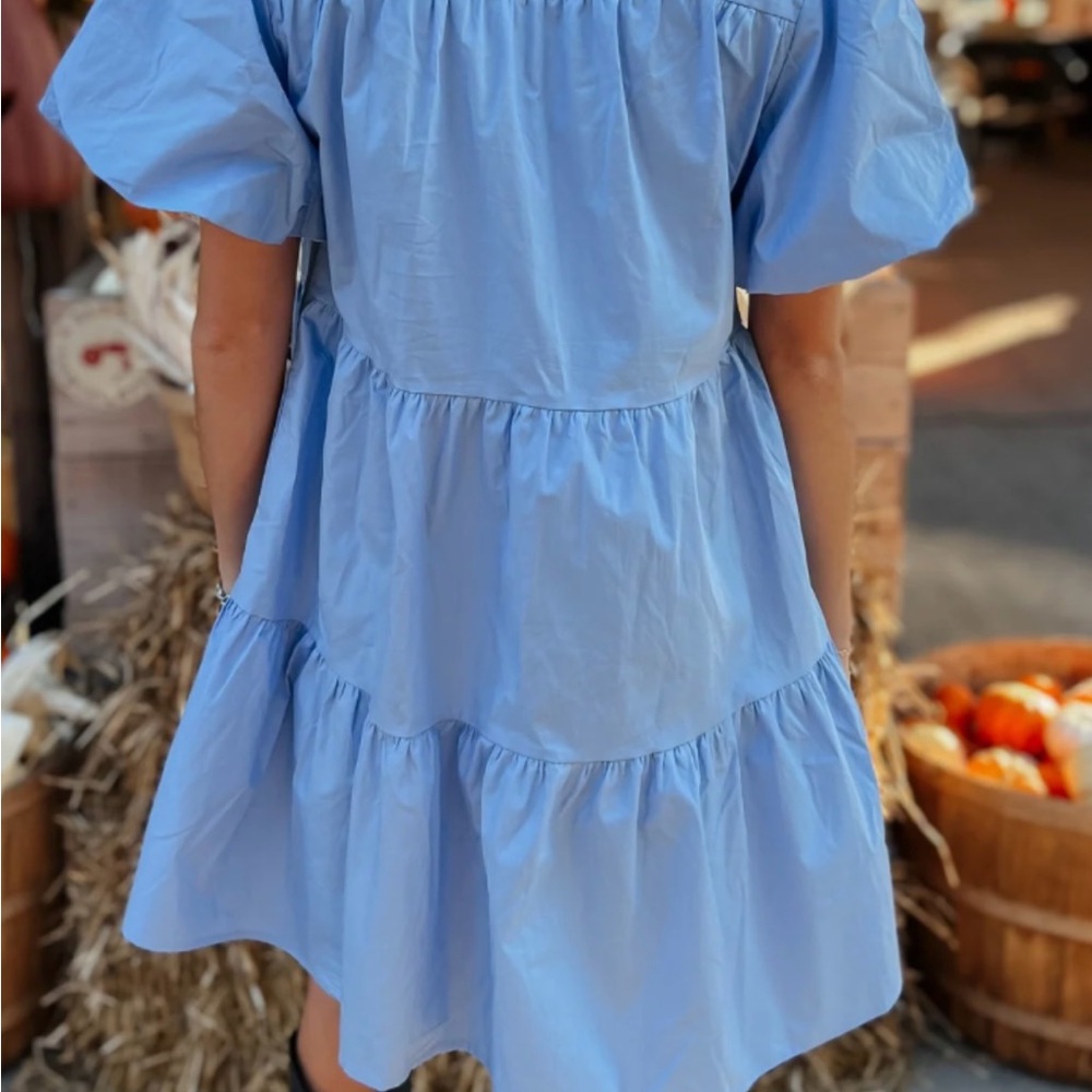PEACH LOVE SEQUIN FOOTBALL PATCH BABYDOLL DRESS LIGHT BLUE - Picture 4 of 9